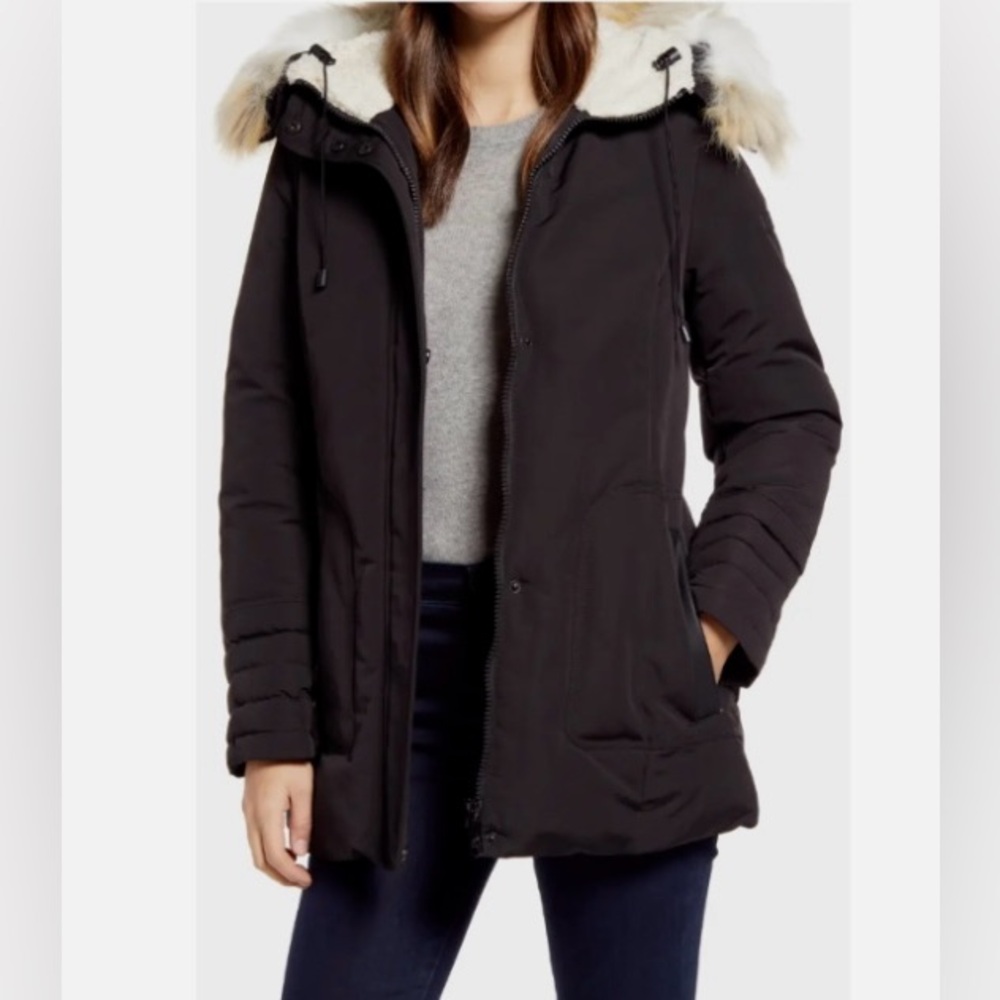 SAM EDELMAN Black Parka Faux Fur
Removeable Hooded Jacket Size S Water
Resistant